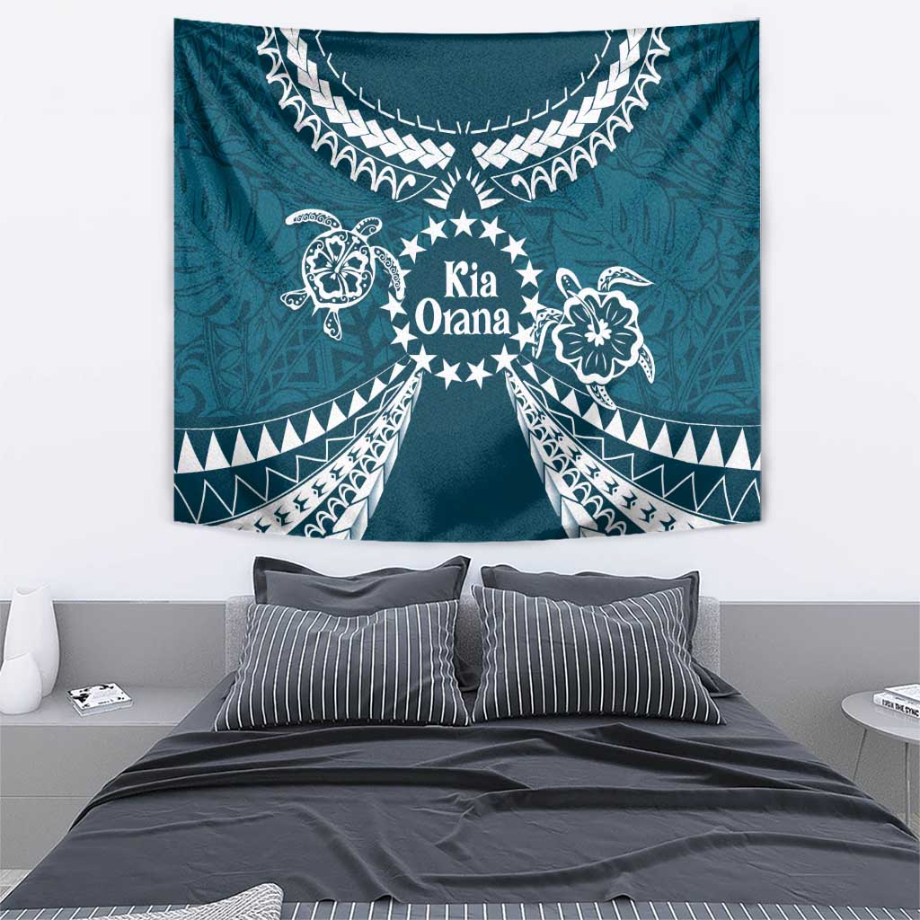 Kia Orana Cook Islands Tapestry Polynesian Turtle Crowberry Blue Color LT14 - Polynesian Pride