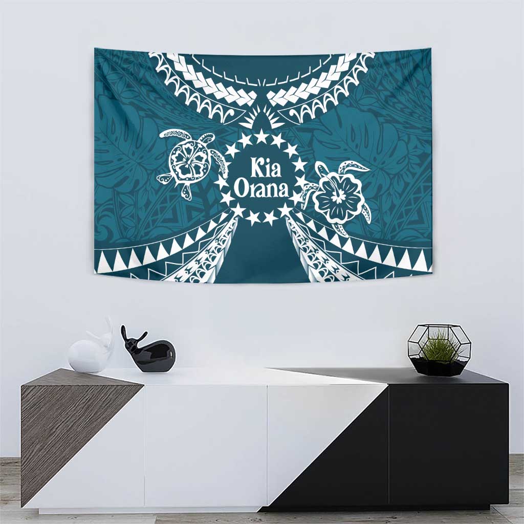 Kia Orana Cook Islands Tapestry Polynesian Turtle Crowberry Blue Color LT14 - Polynesian Pride