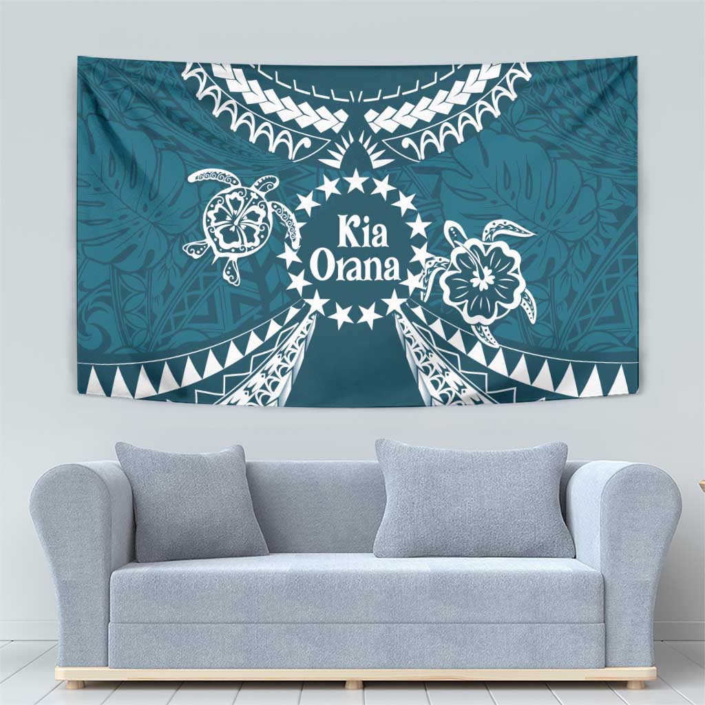 Kia Orana Cook Islands Tapestry Polynesian Turtle Crowberry Blue Color LT14 - Polynesian Pride