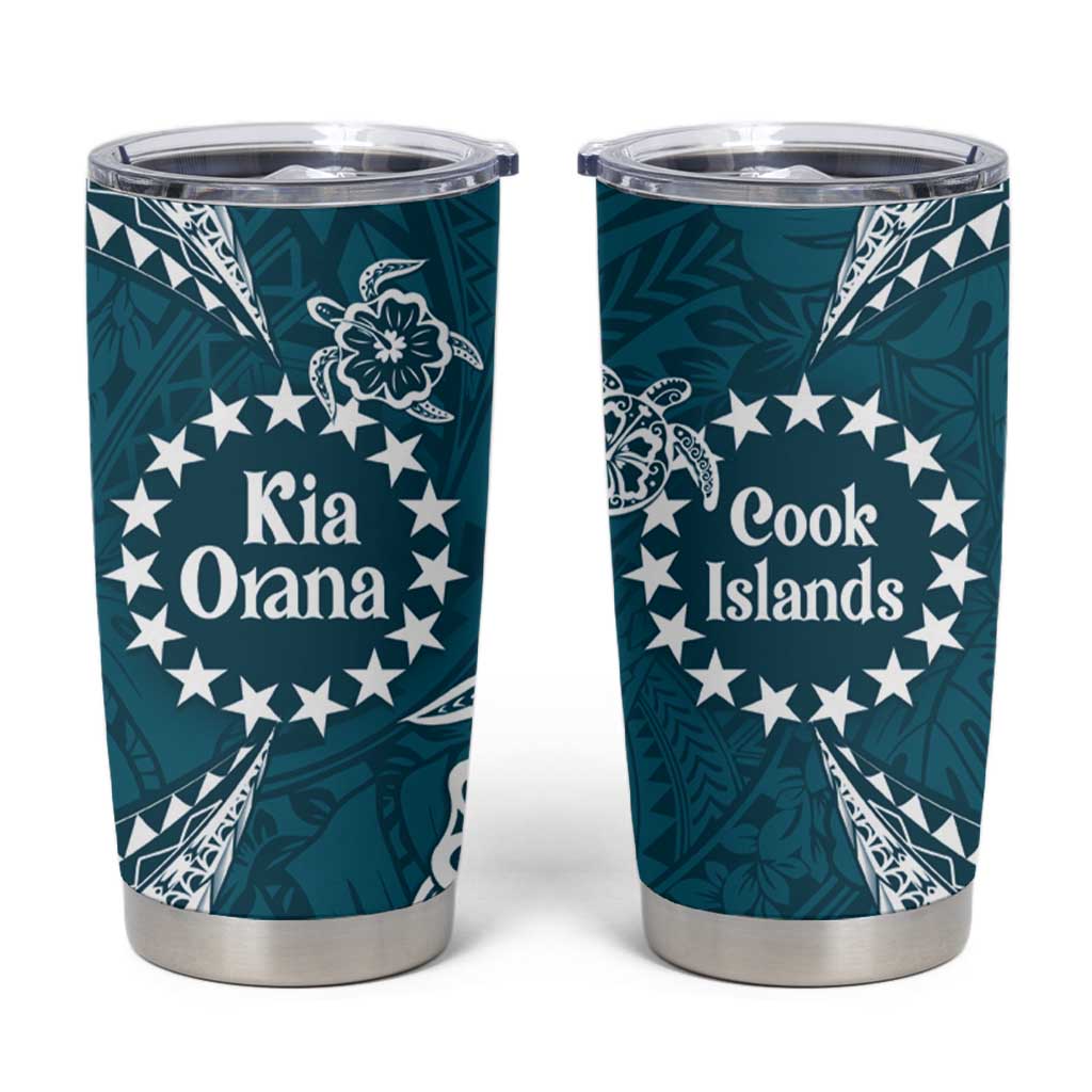 Kia Orana Cook Islands Tumbler Cup Polynesian Turtle Crowberry Blue Color LT14 Crowberry Blue - Polynesian Pride