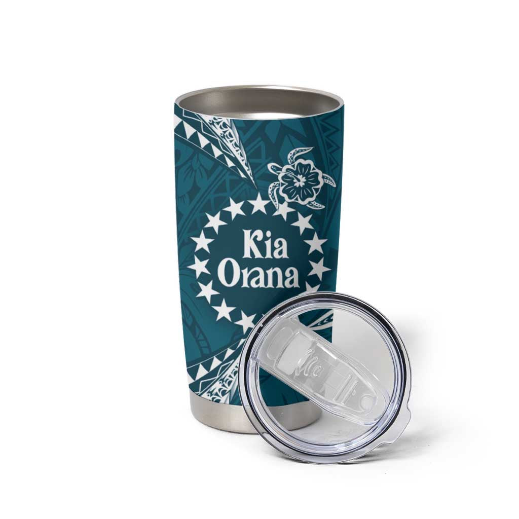 Kia Orana Cook Islands Tumbler Cup Polynesian Turtle Crowberry Blue Color LT14 - Polynesian Pride