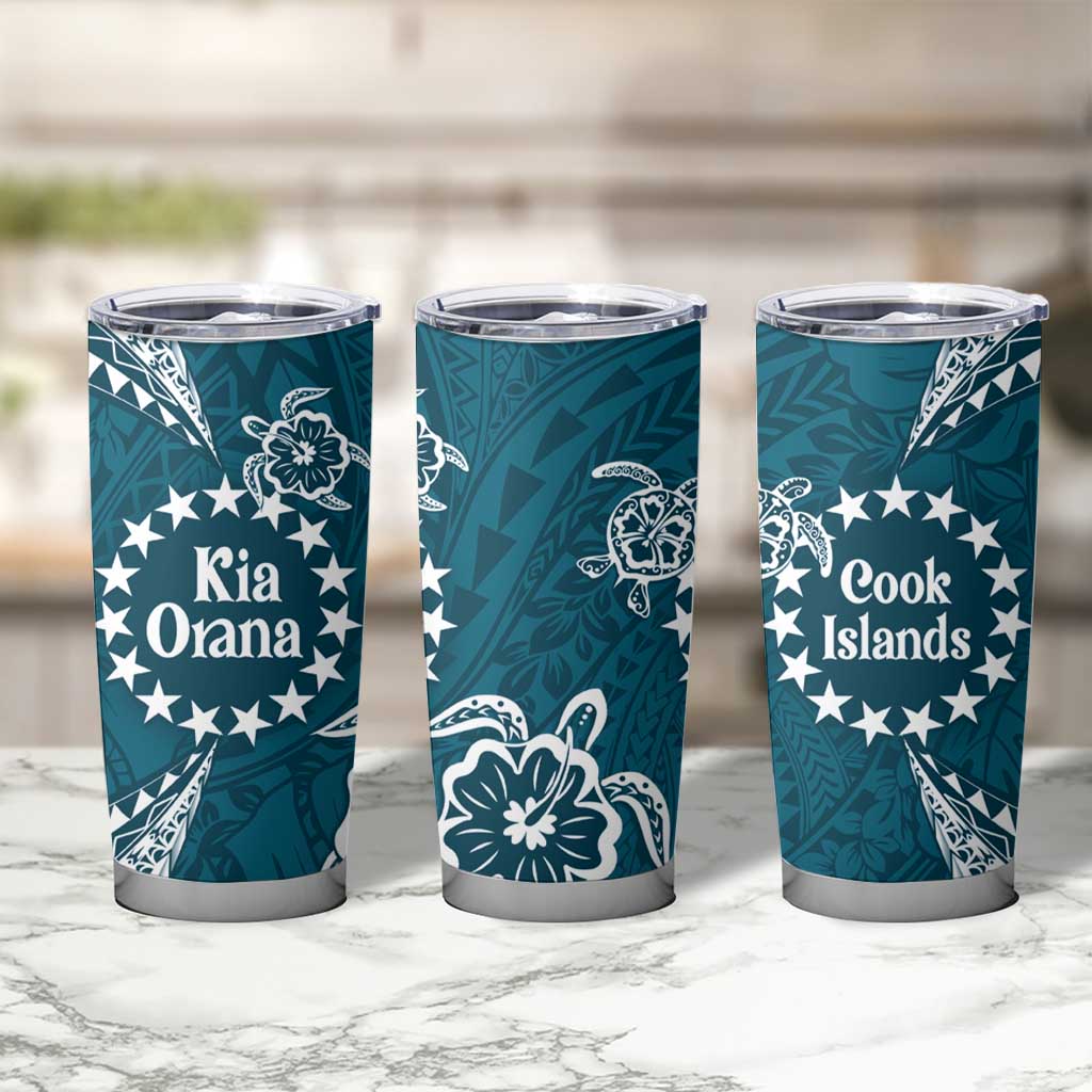 Kia Orana Cook Islands Tumbler Cup Polynesian Turtle Crowberry Blue Color LT14 - Polynesian Pride