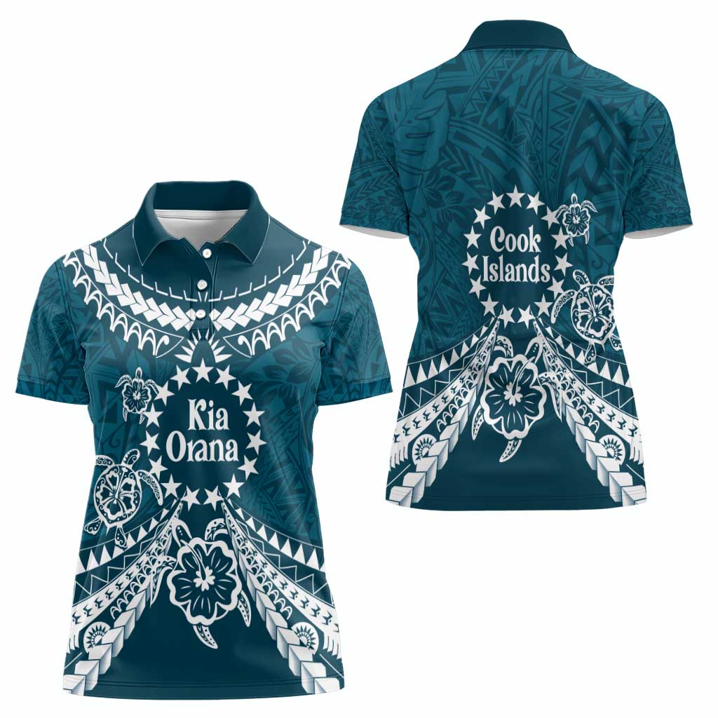 Kia Orana Cook Islands Women Polo Shirt Polynesian Turtle Crowberry Blue Color LT14 - Polynesian Pride