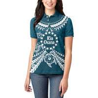 Kia Orana Cook Islands Women Polo Shirt Polynesian Turtle Crowberry Blue Color LT14 - Polynesian Pride