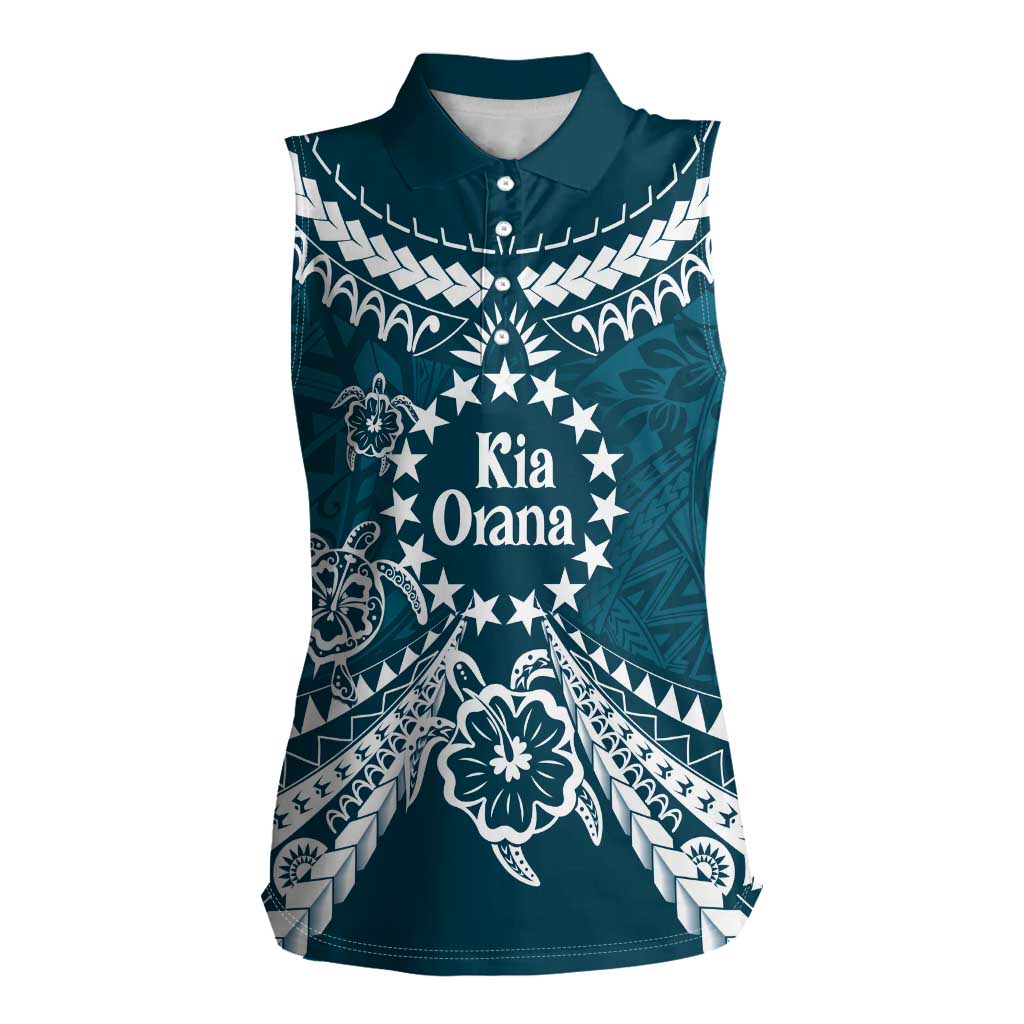 Kia Orana Cook Islands Women Sleeveless Polo Shirt Polynesian Turtle Crowberry Blue Color LT14 Female Crowberry Blue - Polynesian Pride