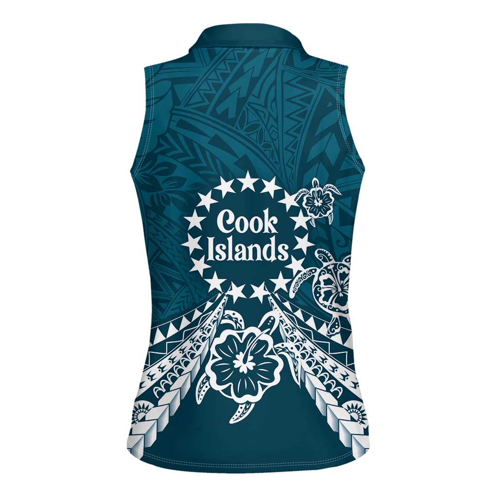 Kia Orana Cook Islands Women Sleeveless Polo Shirt Polynesian Turtle Crowberry Blue Color LT14 - Polynesian Pride