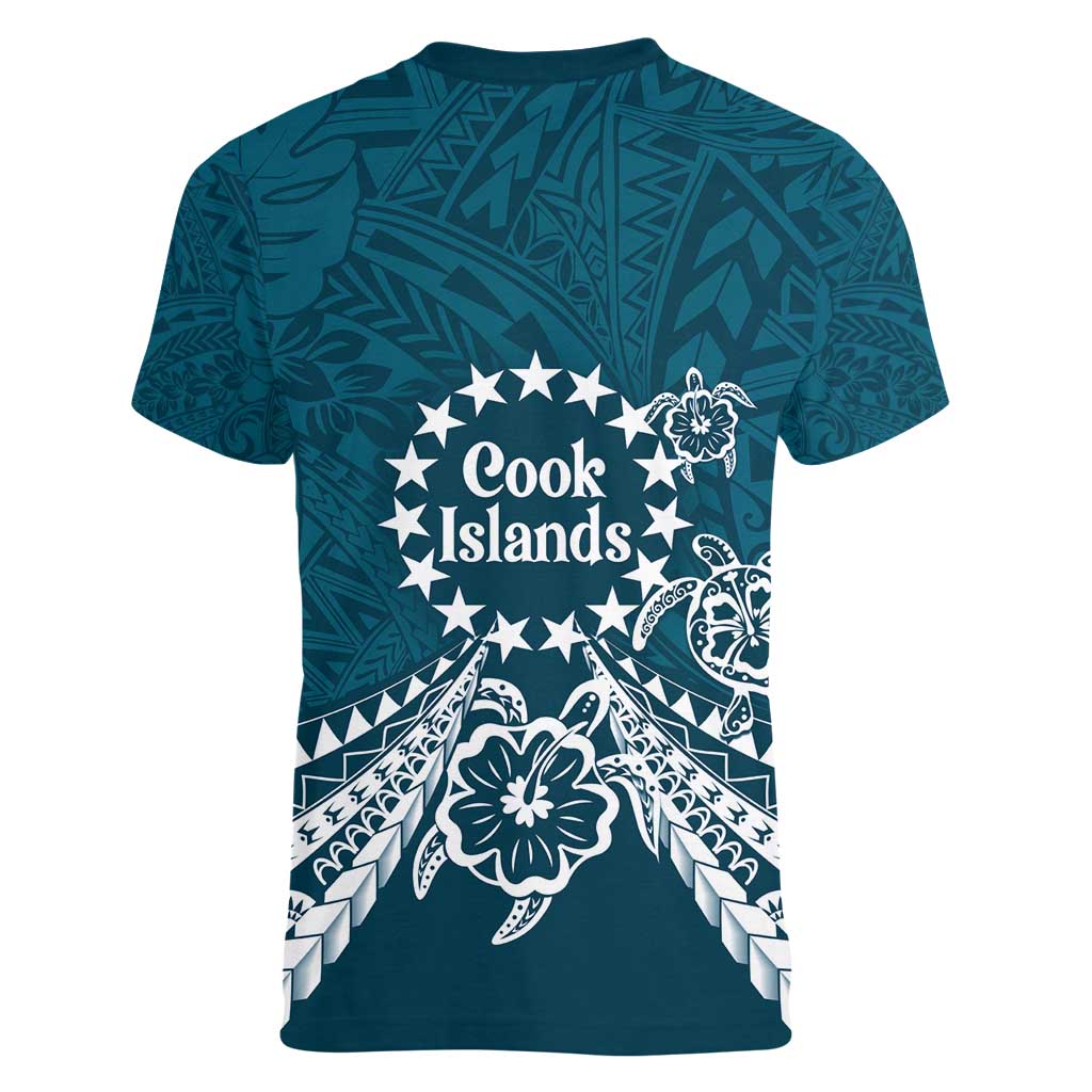 Kia Orana Cook Islands Women V-Neck T-Shirt Polynesian Turtle Crowberry Blue Color LT14 - Polynesian Pride