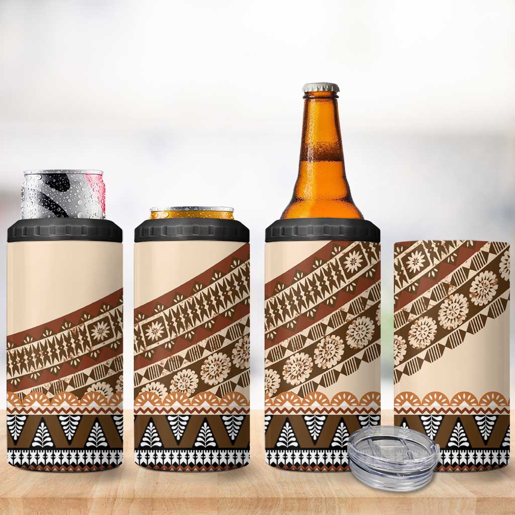 Bula Fiji 4 in 1 Can Cooler Tumbler 2025 Pasifika Traditional Fijian Masi LT14 - Polynesian Pride