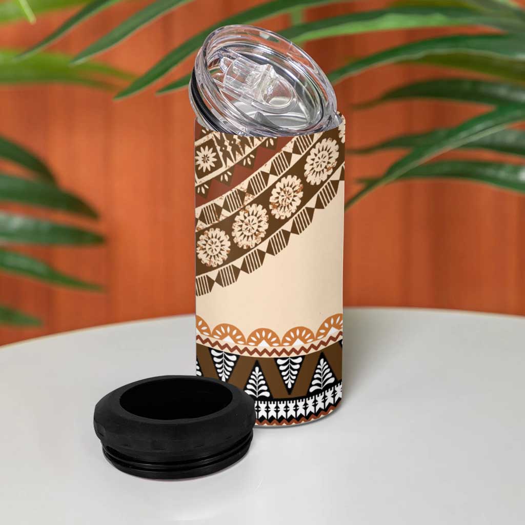 Bula Fiji 4 in 1 Can Cooler Tumbler 2025 Pasifika Traditional Fijian Masi LT14 - Polynesian Pride