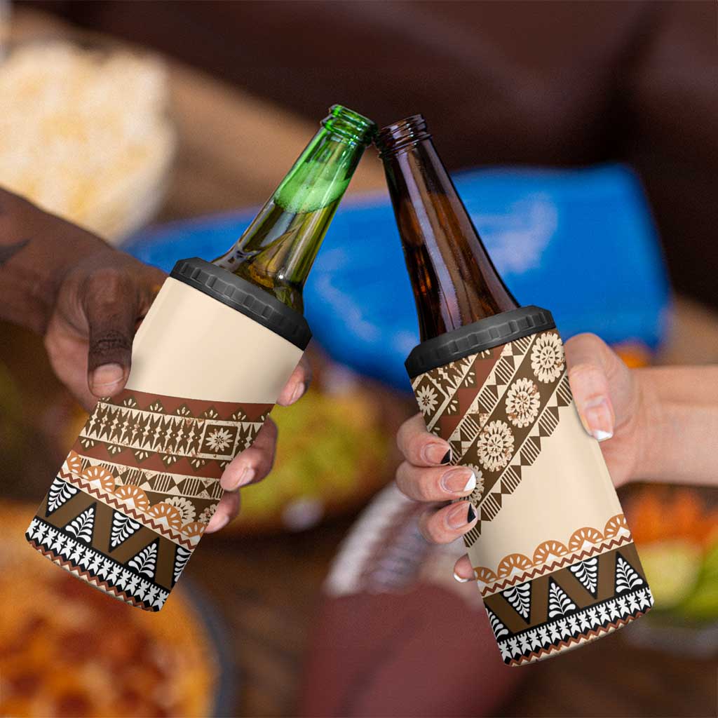 Bula Fiji 4 in 1 Can Cooler Tumbler 2025 Pasifika Traditional Fijian Masi LT14 - Polynesian Pride