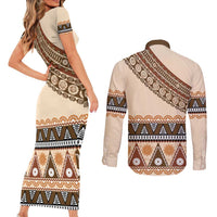 Bula Fiji Couples Matching Short Sleeve Bodycon Dress and Long Sleeve Button Shirt 2025 Pasifika Traditional Fijian Masi LT14 - Polynesian Pride