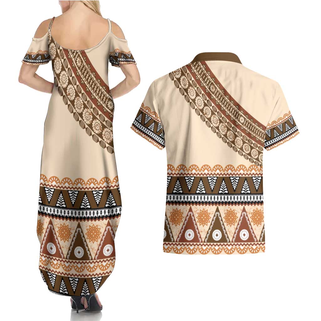 Bula Fiji Couples Matching Summer Maxi Dress and Hawaiian Shirt 2025 Pasifika Traditional Fijian Masi LT14 - Polynesian Pride