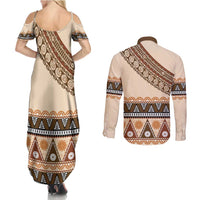 Bula Fiji Couples Matching Summer Maxi Dress and Long Sleeve Button Shirt 2025 Pasifika Traditional Fijian Masi LT14 - Polynesian Pride
