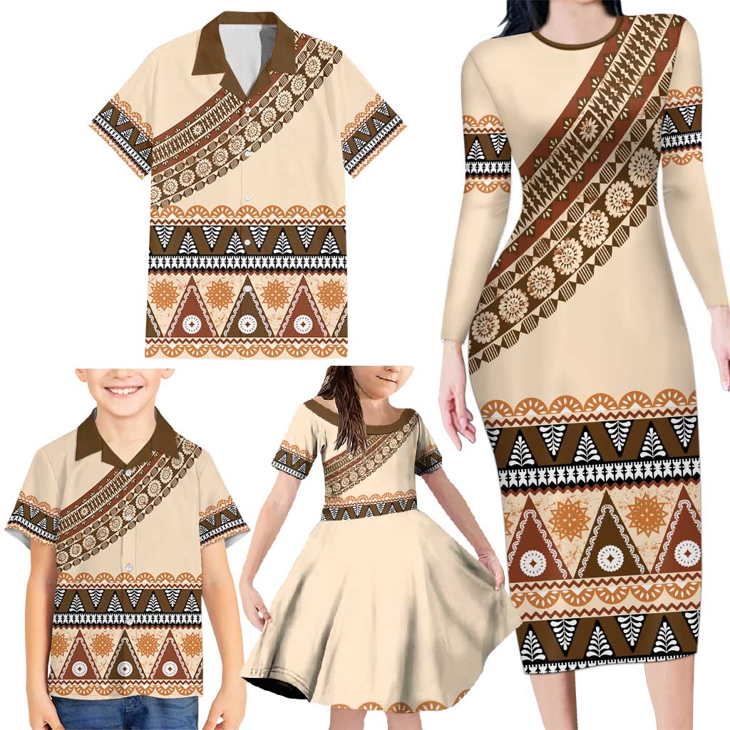 Bula Fiji Family Matching Long Sleeve Bodycon Dress and Hawaiian Shirt 2025 Pasifika Traditional Fijian Masi LT14 - Polynesian Pride