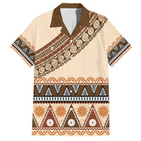 Bula Fiji Family Matching Off The Shoulder Long Sleeve Dress and Hawaiian Shirt 2025 Pasifika Traditional Fijian Masi LT14 Dad's Shirt - Short Sleeve Beige - Polynesian Pride