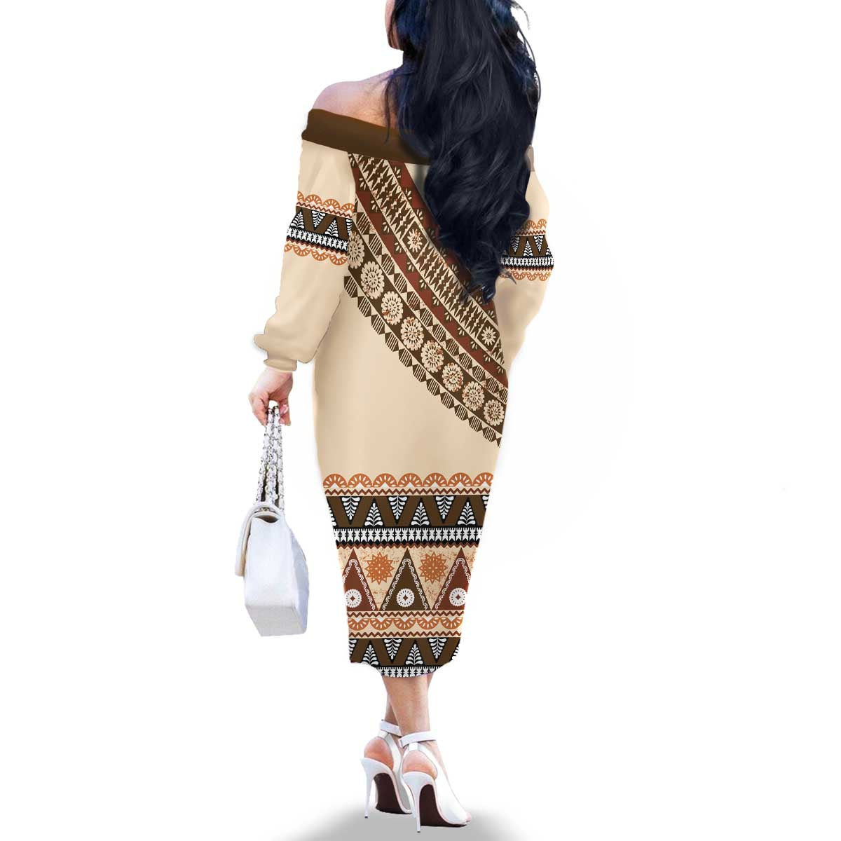 Bula Fiji Family Matching Off The Shoulder Long Sleeve Dress and Hawaiian Shirt 2025 Pasifika Traditional Fijian Masi LT14 - Polynesian Pride