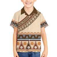Bula Fiji Family Matching Off The Shoulder Long Sleeve Dress and Hawaiian Shirt 2025 Pasifika Traditional Fijian Masi LT14 Son's Shirt Beige - Polynesian Pride