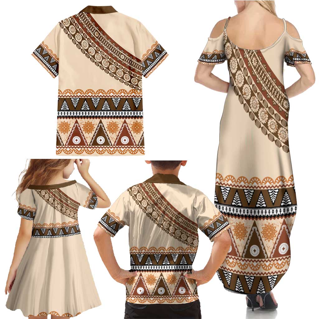 Bula Fiji Family Matching Summer Maxi Dress and Hawaiian Shirt 2025 Pasifika Traditional Fijian Masi LT14 - Polynesian Pride