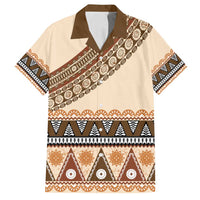 Bula Fiji Family Matching Summer Maxi Dress and Hawaiian Shirt 2025 Pasifika Traditional Fijian Masi LT14 Dad's Shirt - Short Sleeve Beige - Polynesian Pride