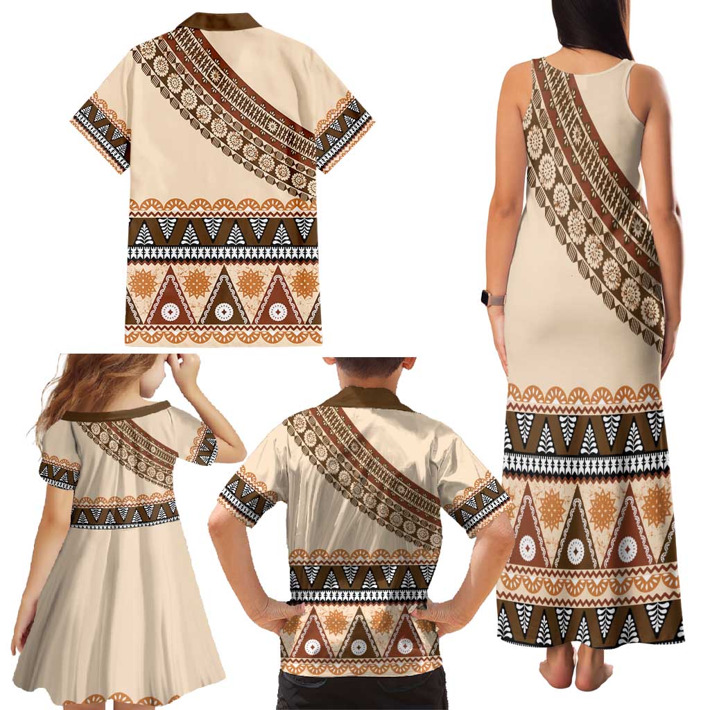 Bula Fiji Family Matching Tank Maxi Dress and Hawaiian Shirt 2025 Pasifika Traditional Fijian Masi LT14 - Polynesian Pride