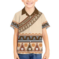 Bula Fiji Family Matching Tank Maxi Dress and Hawaiian Shirt 2025 Pasifika Traditional Fijian Masi LT14 Son's Shirt Beige - Polynesian Pride