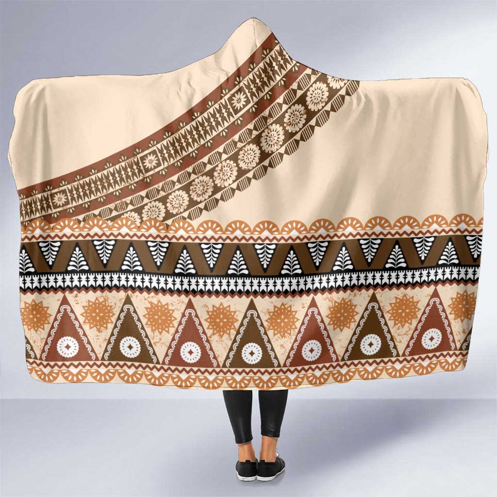 Bula Fiji Hooded Blanket 2025 Pasifika Traditional Fijian Masi LT14 One Size Beige - Polynesian Pride