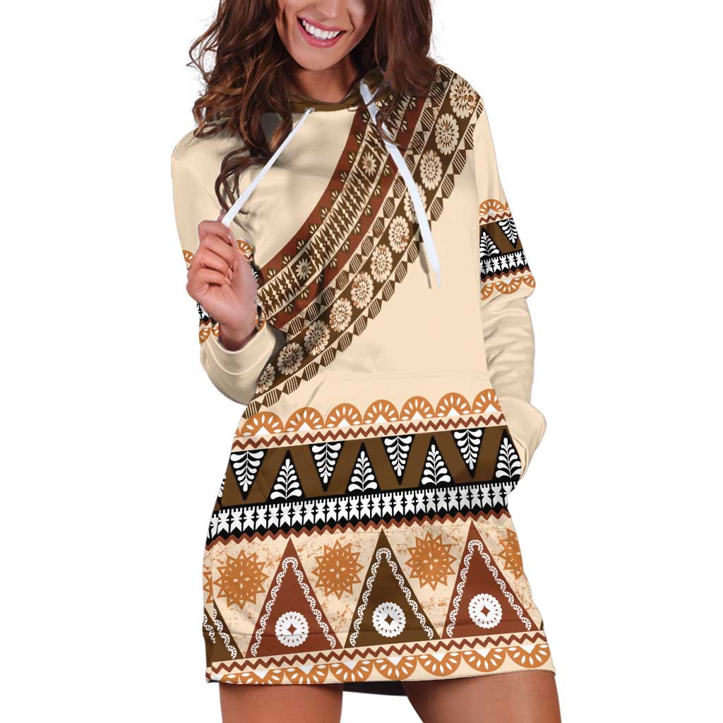 Bula Fiji Hoodie Dress 2025 Pasifika Traditional Fijian Masi LT14 Beige - Polynesian Pride