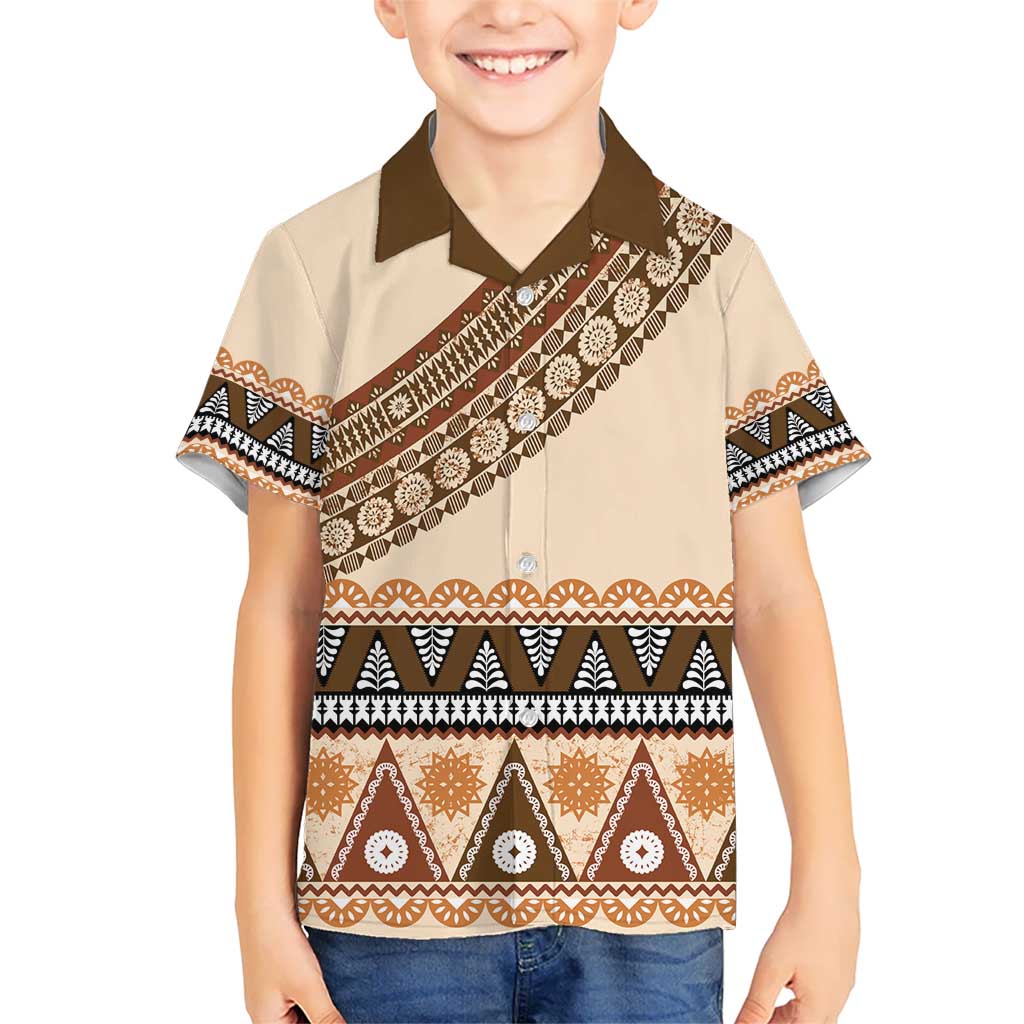 Bula Fiji Kid Hawaiian Shirt 2025 Pasifika Traditional Fijian Masi LT14 Kid Beige - Polynesian Pride