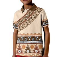 Bula Fiji Kid Polo Shirt 2025 Pasifika Traditional Fijian Masi LT14 Kid Beige - Polynesian Pride