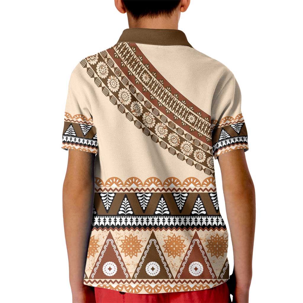 Bula Fiji Kid Polo Shirt 2025 Pasifika Traditional Fijian Masi LT14 - Polynesian Pride