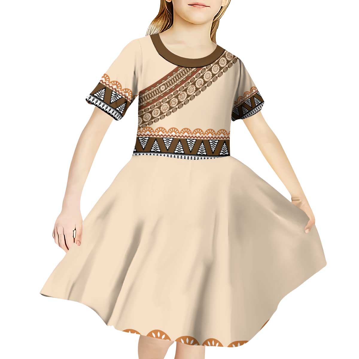 Bula Fiji Kid Short Sleeve Dress 2025 Pasifika Traditional Fijian Masi LT14 - Polynesian Pride