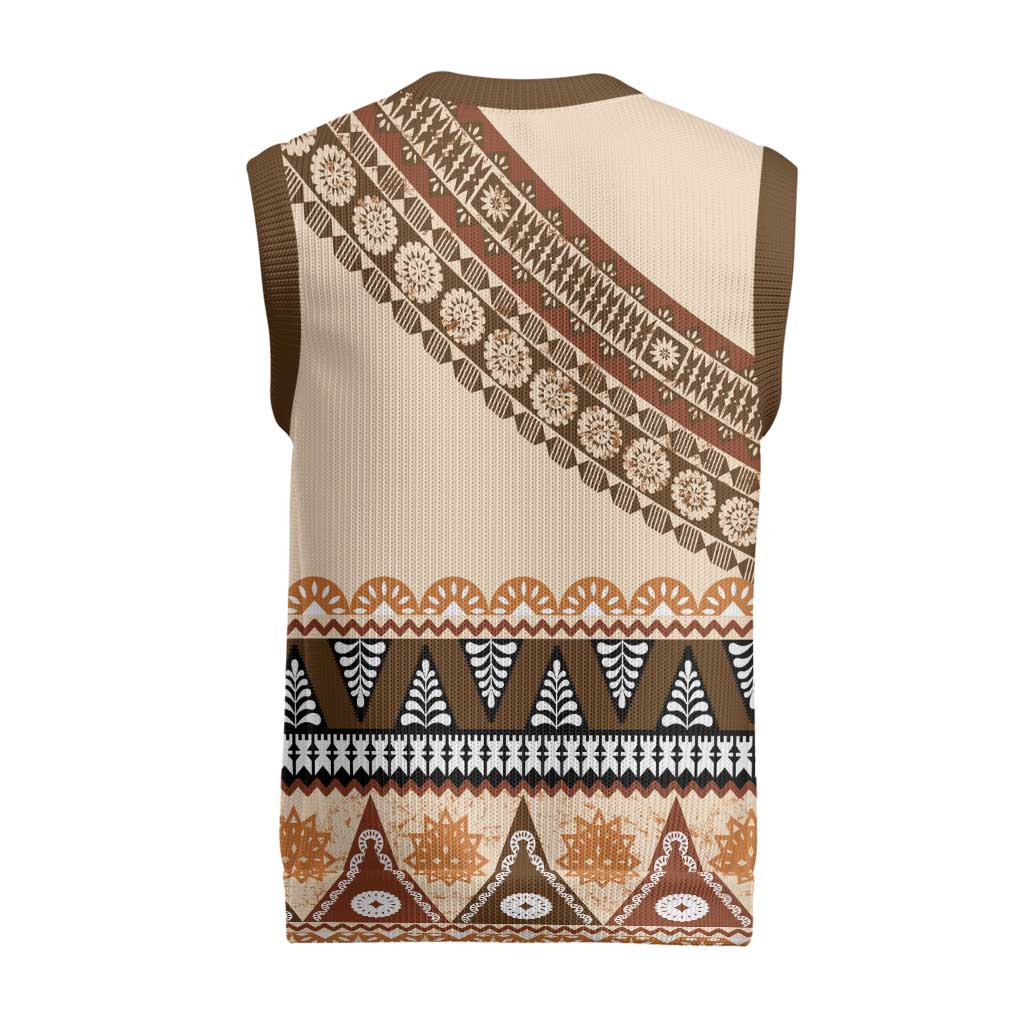 Bula Fiji Christmas Knitted V-Neck Vest 2025 Pasifika Traditional Fijian Masi LT14 - Polynesian Pride