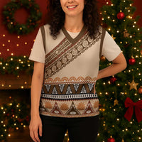 Bula Fiji Christmas Knitted V-Neck Vest 2025 Pasifika Traditional Fijian Masi LT14 - Polynesian Pride