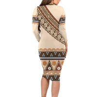 Bula Fiji Long Sleeve Bodycon Dress 2025 Pasifika Traditional Fijian Masi LT14 - Polynesian Pride