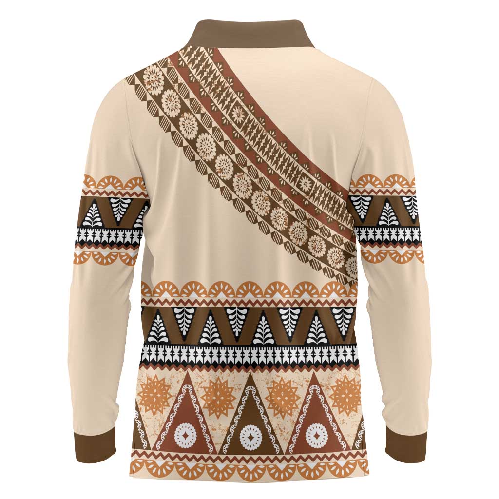 Bula Fiji Long Sleeve Polo Shirt 2025 Pasifika Traditional Fijian Masi LT14 - Polynesian Pride