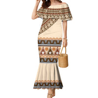 Bula Fiji Mermaid Dress 2025 Pasifika Traditional Fijian Masi LT14 Women Beige - Polynesian Pride