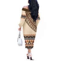 Bula Fiji Off The Shoulder Long Sleeve Dress 2025 Pasifika Traditional Fijian Masi LT14 - Polynesian Pride