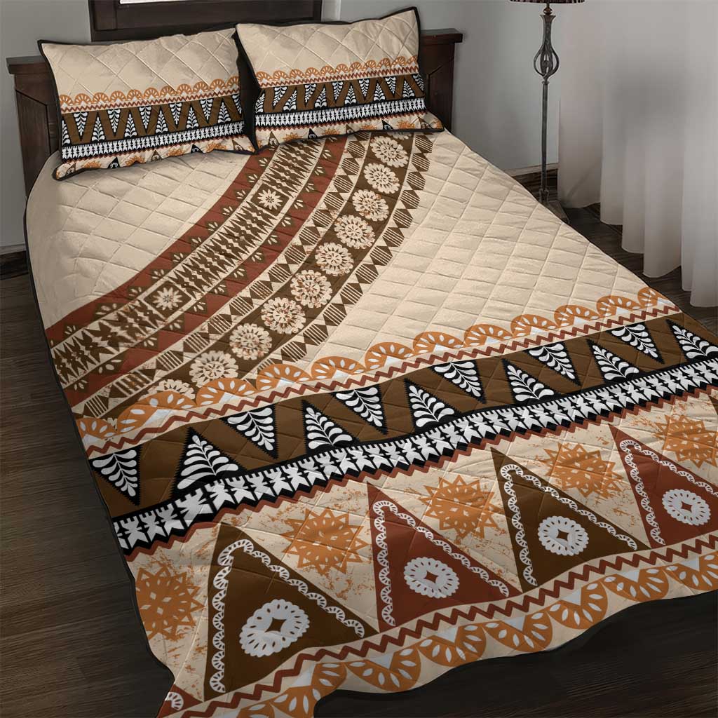 Bula Fiji Quilt Bed Set 2025 Pasifika Traditional Fijian Masi LT14 Beige - Polynesian Pride