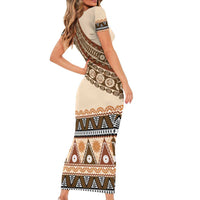 Bula Fiji Short Sleeve Bodycon Dress 2025 Pasifika Traditional Fijian Masi LT14 - Polynesian Pride