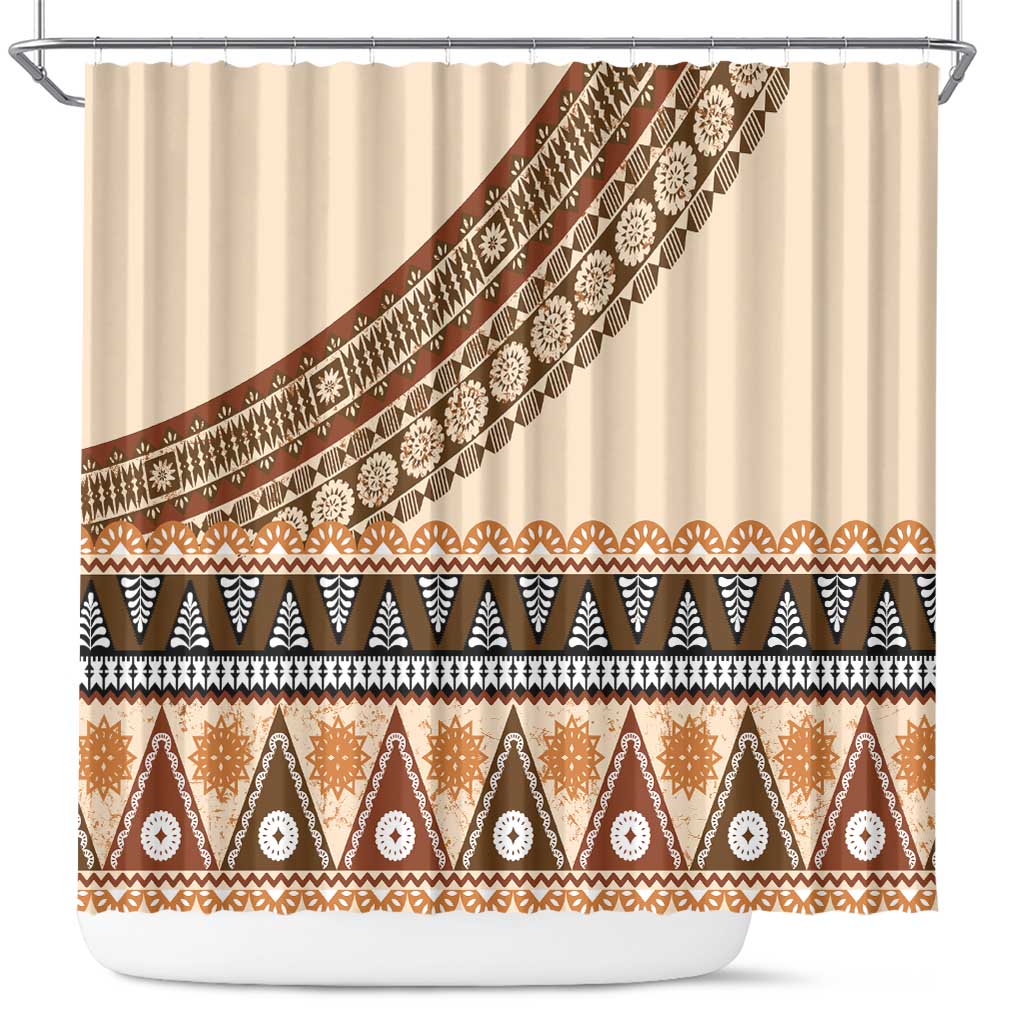 Bula Fiji Shower Curtain 2025 Pasifika Traditional Fijian Masi LT14 Beige - Polynesian Pride