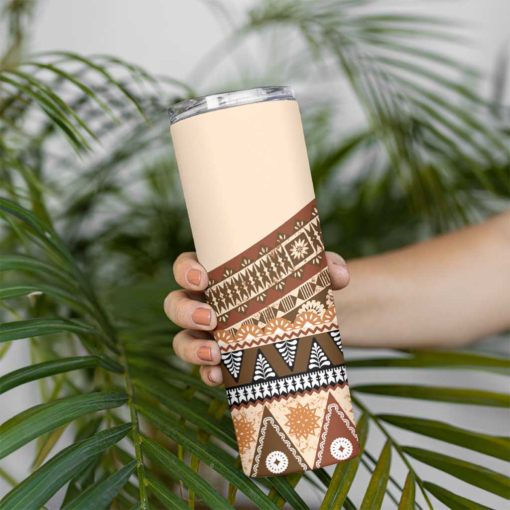 Bula Fiji Skinny Tumbler 2025 Pasifika Traditional Fijian Masi LT14 - Polynesian Pride