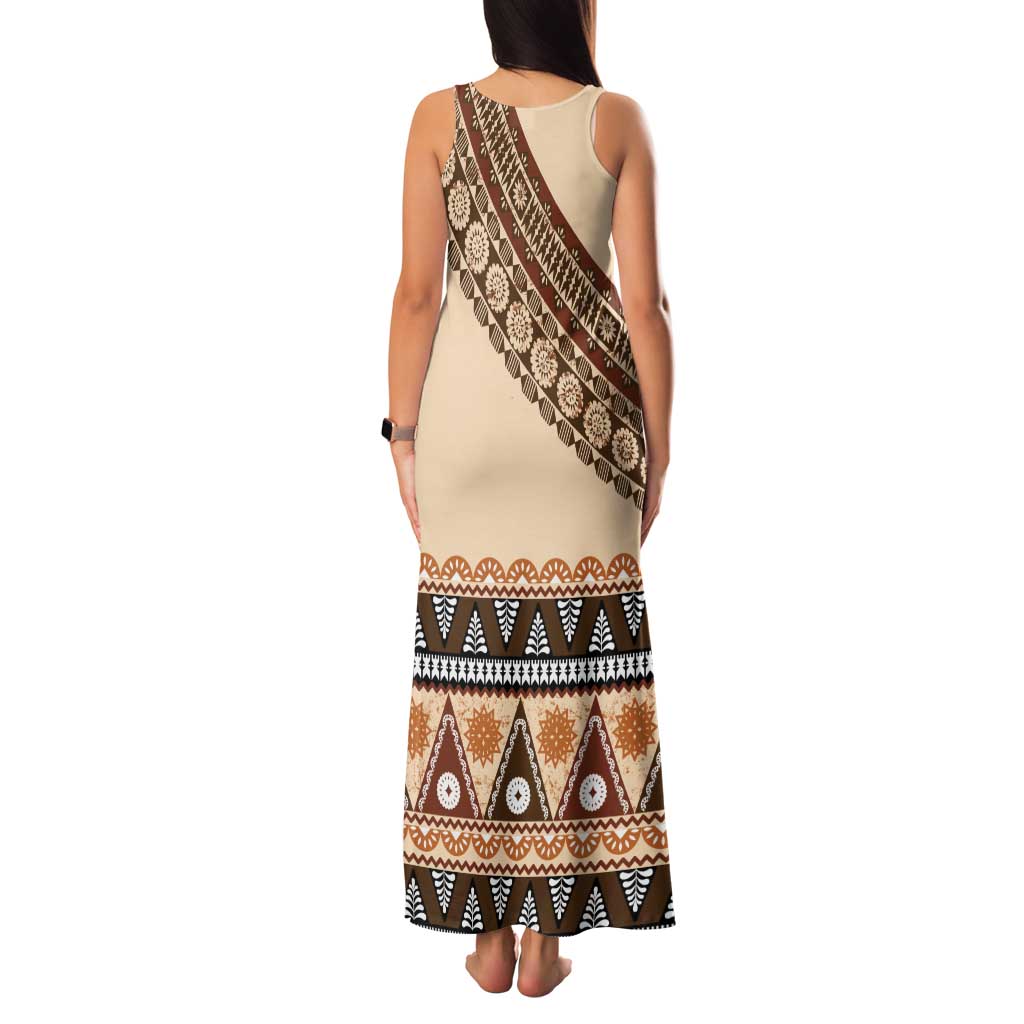 Bula Fiji Tank Maxi Dress 2025 Pasifika Traditional Fijian Masi LT14 - Polynesian Pride