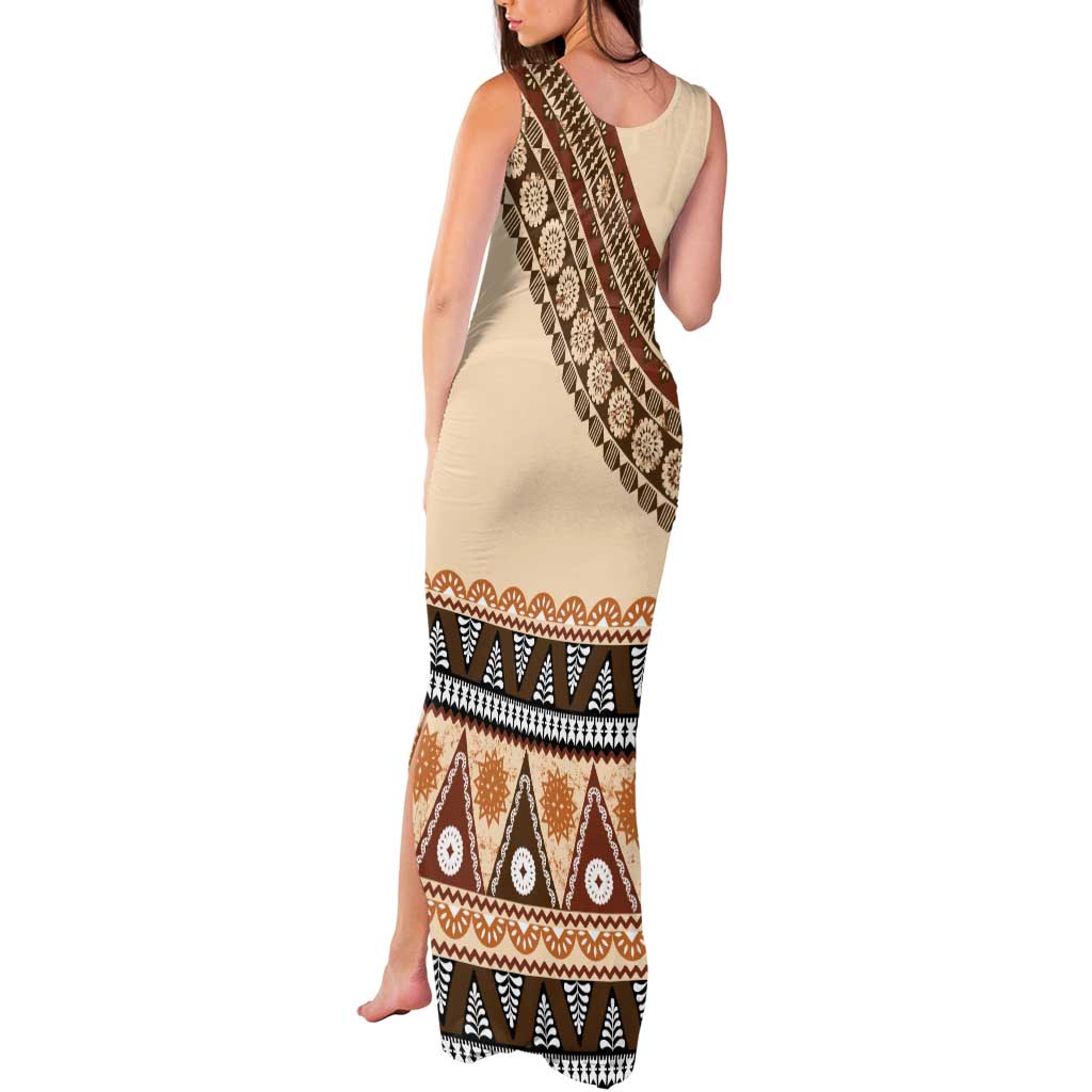Bula Fiji Tank Maxi Dress 2025 Pasifika Traditional Fijian Masi LT14 - Polynesian Pride