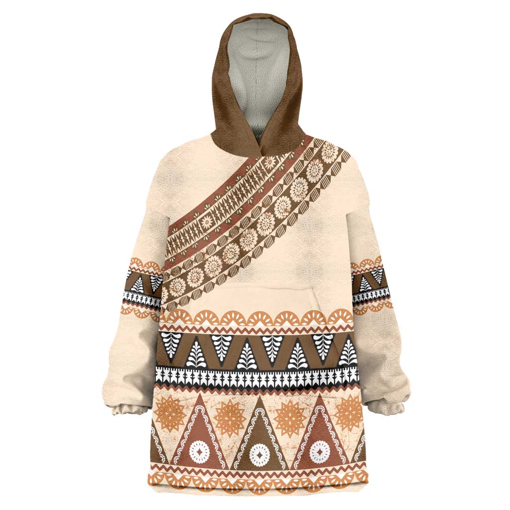Bula Fiji Wearable Blanket Hoodie 2025 Pasifika Traditional Fijian Masi LT14 One Size Beige - Polynesian Pride