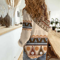 Bula Fiji Women Casual Shirt 2025 Pasifika Traditional Fijian Masi LT14 - Polynesian Pride