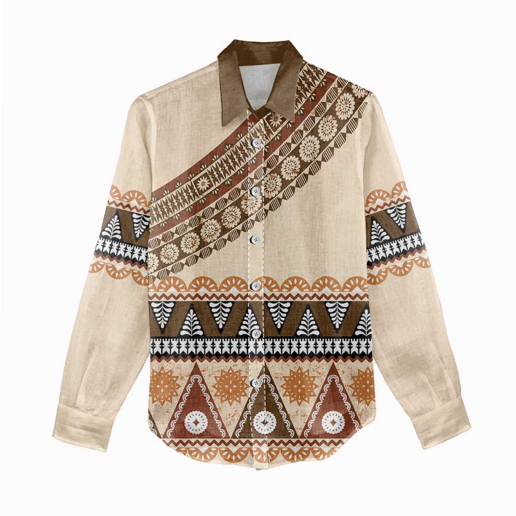 Bula Fiji Women Casual Shirt 2025 Pasifika Traditional Fijian Masi LT14 - Polynesian Pride