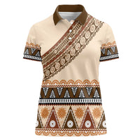 Bula Fiji Women Polo Shirt 2025 Pasifika Traditional Fijian Masi LT14 Female Beige - Polynesian Pride