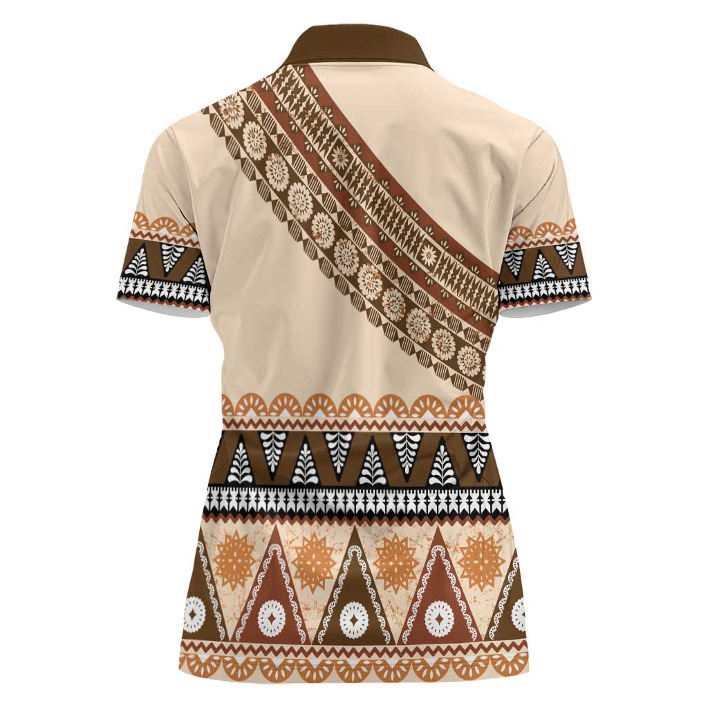 Bula Fiji Women Polo Shirt 2025 Pasifika Traditional Fijian Masi LT14 - Polynesian Pride