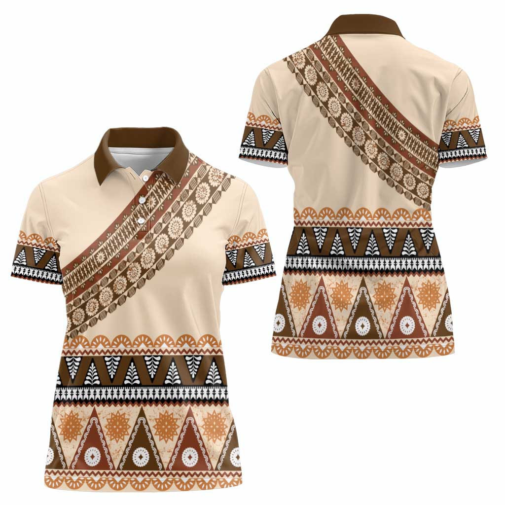 Bula Fiji Women Polo Shirt 2025 Pasifika Traditional Fijian Masi LT14 - Polynesian Pride