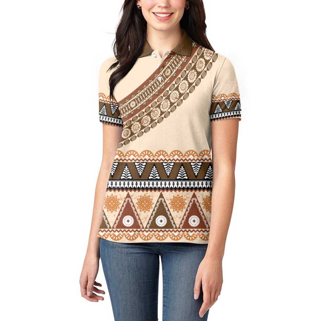 Bula Fiji Women Polo Shirt 2025 Pasifika Traditional Fijian Masi LT14 - Polynesian Pride